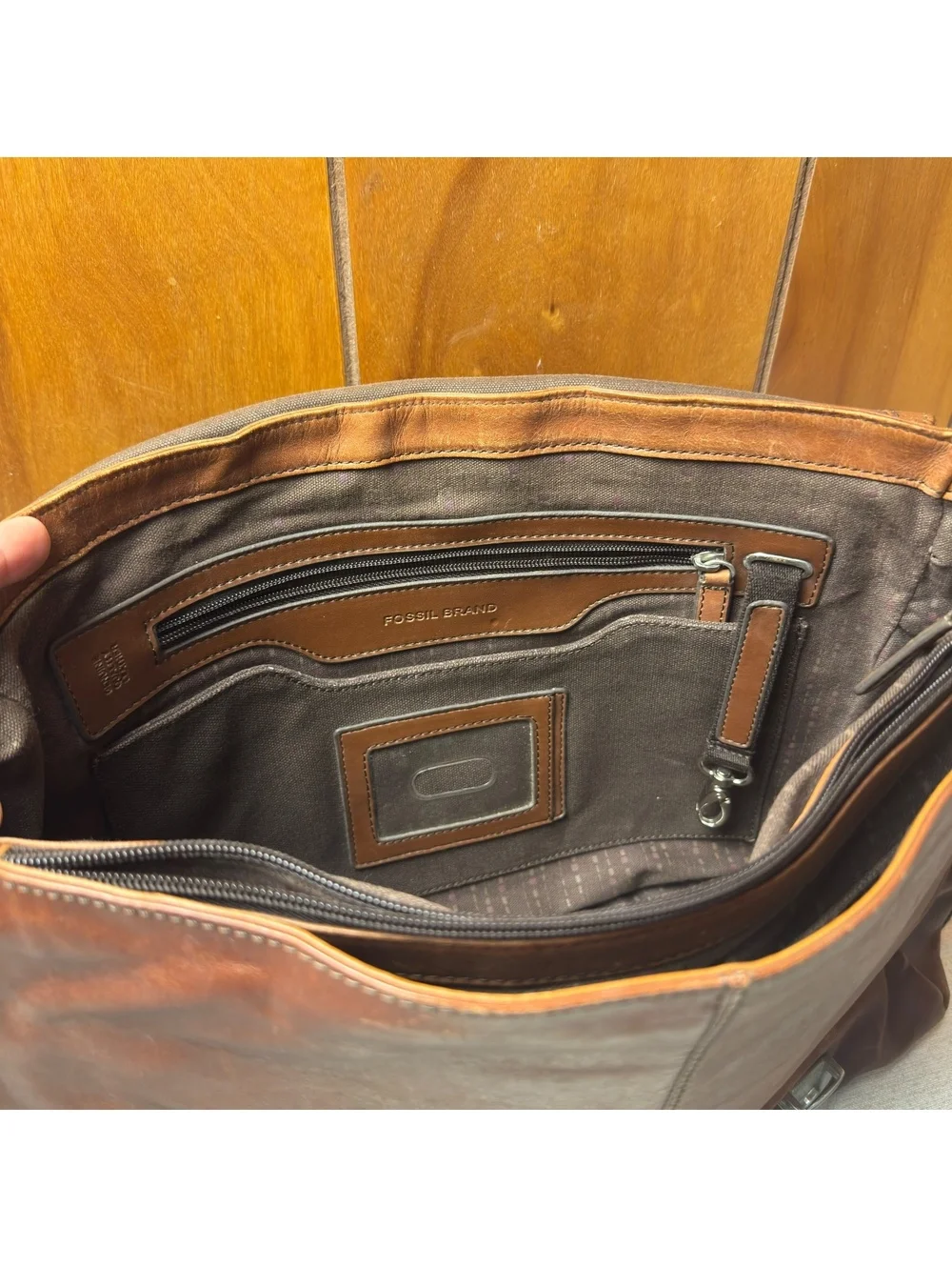 Fossil Genuine Leather Messenger Bag Brown Work Satchel Briefcase 16x12